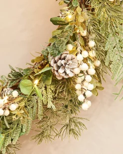 WeRChristmas Pre-Lit Frosted Eucalyptus Wreath, 76 Cm