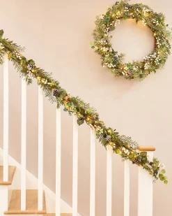 WeRChristmas Pre-Lit Frosted Eucalyptus Garland, 9 Ft