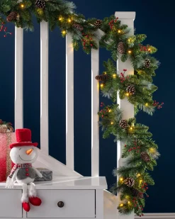 WeRChristmas Pre-Lit Frosted Garland, Pinecones & Berries, 9 Ft
