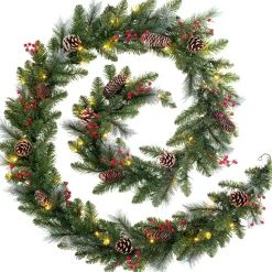 WeRChristmas Pre-Lit Frosted Garland, Pinecones & Berries, 9 Ft