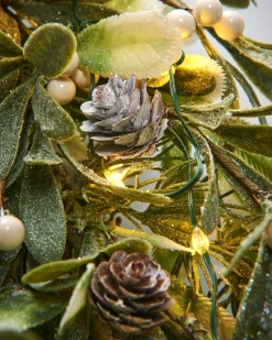WeRChristmas Pre-Lit Frosted Mistletoe Wreath, 76 Cm