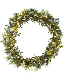 WeRChristmas Pre-Lit Frosted Mistletoe Wreath, 76 Cm