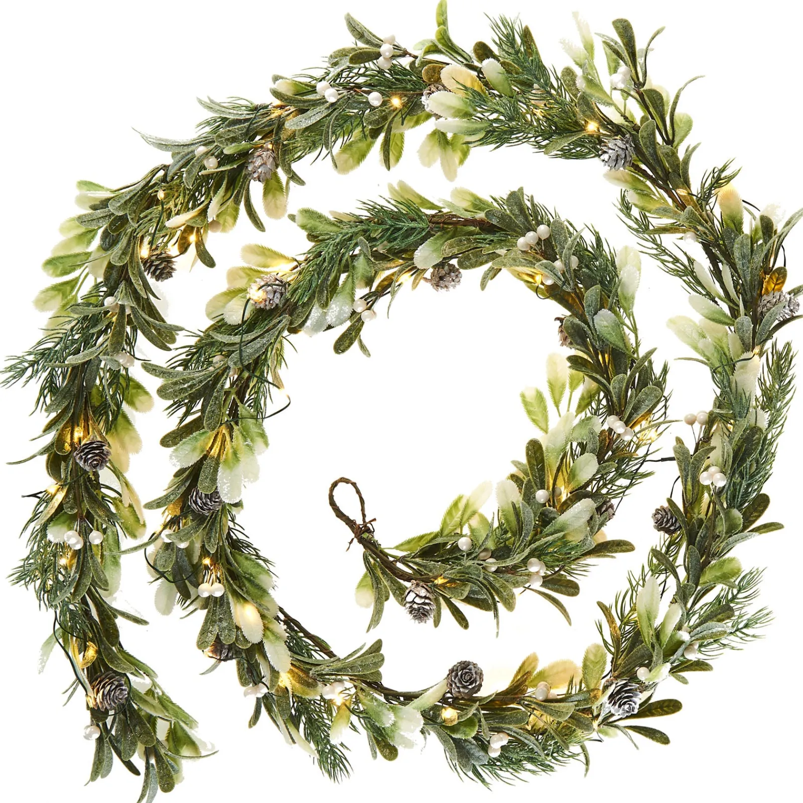 WeRChristmas Pre-Lit Frosted Mistletoe Garland, 9 Ft