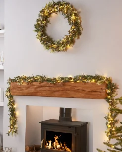 WeRChristmas Pre-Lit Frosted Mistletoe Garland, 9 Ft