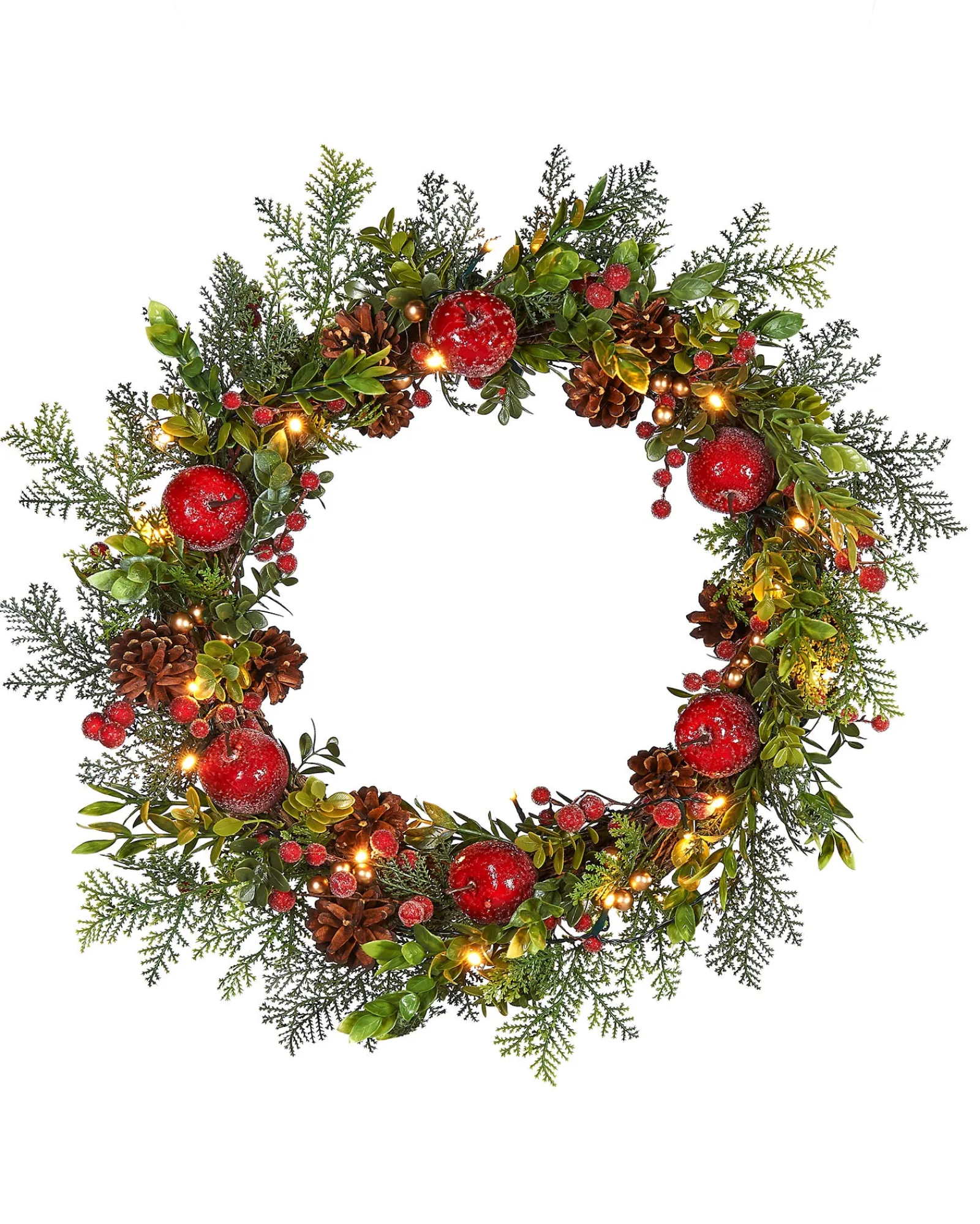 WeRChristmas Pre-Lit Frosted Red Berry Mixed Tip Wreath, 60 Cm