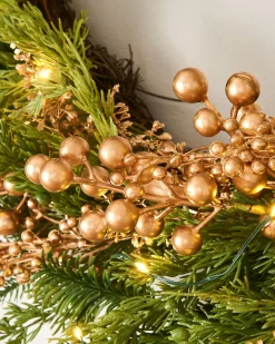 WeRChristmas Pre-Lit Gold Berry Mixed Tip Wreath, 76 Cm