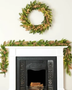 WeRChristmas Pre-Lit Gold Berry Mixed Tip Garland, 9 Ft
