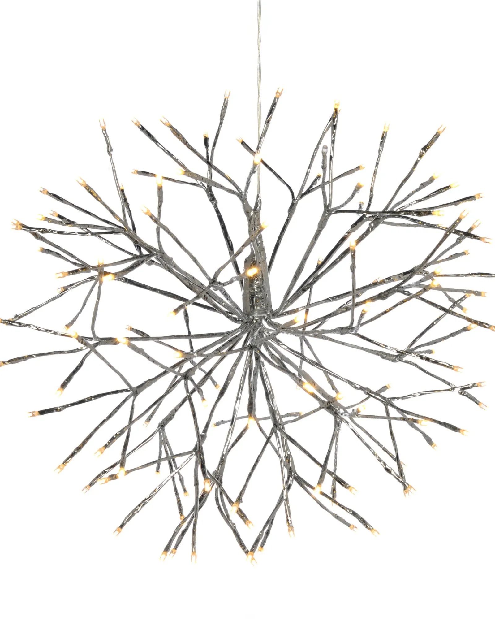 WeRChristmas Pre-Lit Hanging Silver Branch Ball With Warm White LEDs, 50 Cm