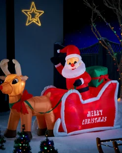 WeRChristmas Pre-Lit Inflatable Animated Santa With Sleigh, 6 Ft