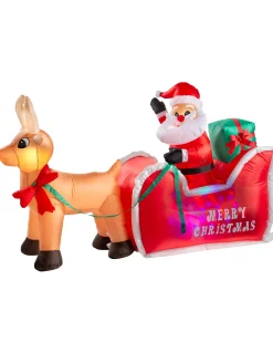 WeRChristmas Pre-Lit Inflatable Animated Santa With Sleigh, 6 Ft
