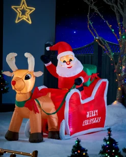 WeRChristmas Pre-Lit Inflatable Animated Santa With Sleigh, 6 Ft