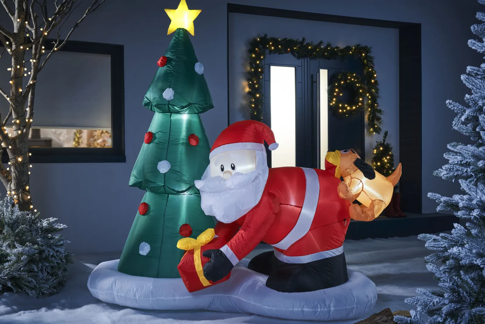 WeRChristmas Pre-Lit Inflatable Christmas Tree With Santa & Dog, 7 Ft