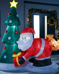 WeRChristmas Pre-Lit Inflatable Christmas Tree With Santa & Dog, 7 Ft