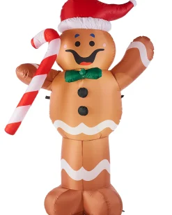 WeRChristmas Pre-Lit Inflatable Gingerbread Man With Candy Cane, 5 Ft