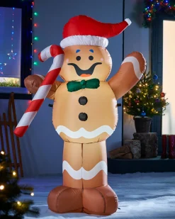 WeRChristmas Pre-Lit Inflatable Gingerbread Man With Candy Cane, 5 Ft