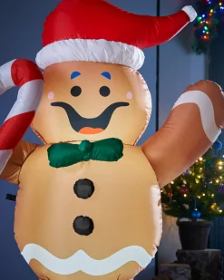 WeRChristmas Pre-Lit Inflatable Gingerbread Man With Candy Cane, 5 Ft