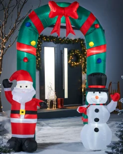WeRChristmas Pre-Lit Inflatable Santa & Snowman Candy Cane Arch, 8 Ft