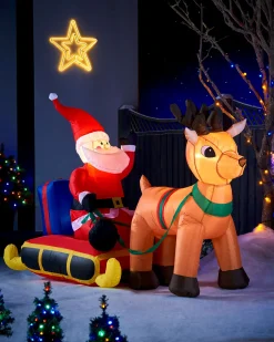 WeRChristmas Pre-Lit Inflatable Santa With Reindeer, 7 Ft