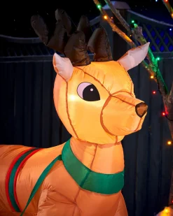 WeRChristmas Pre-Lit Inflatable Santa With Reindeer, 7 Ft