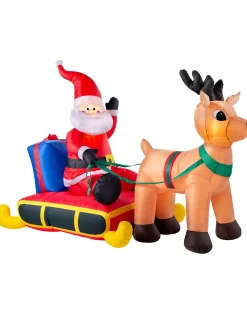 WeRChristmas Pre-Lit Inflatable Santa With Reindeer, 7 Ft