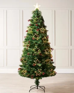 WeRChristmas Pre-Lit Mixed Pine Fibre Optic Christmas Tree With LED Stars, 6 Ft