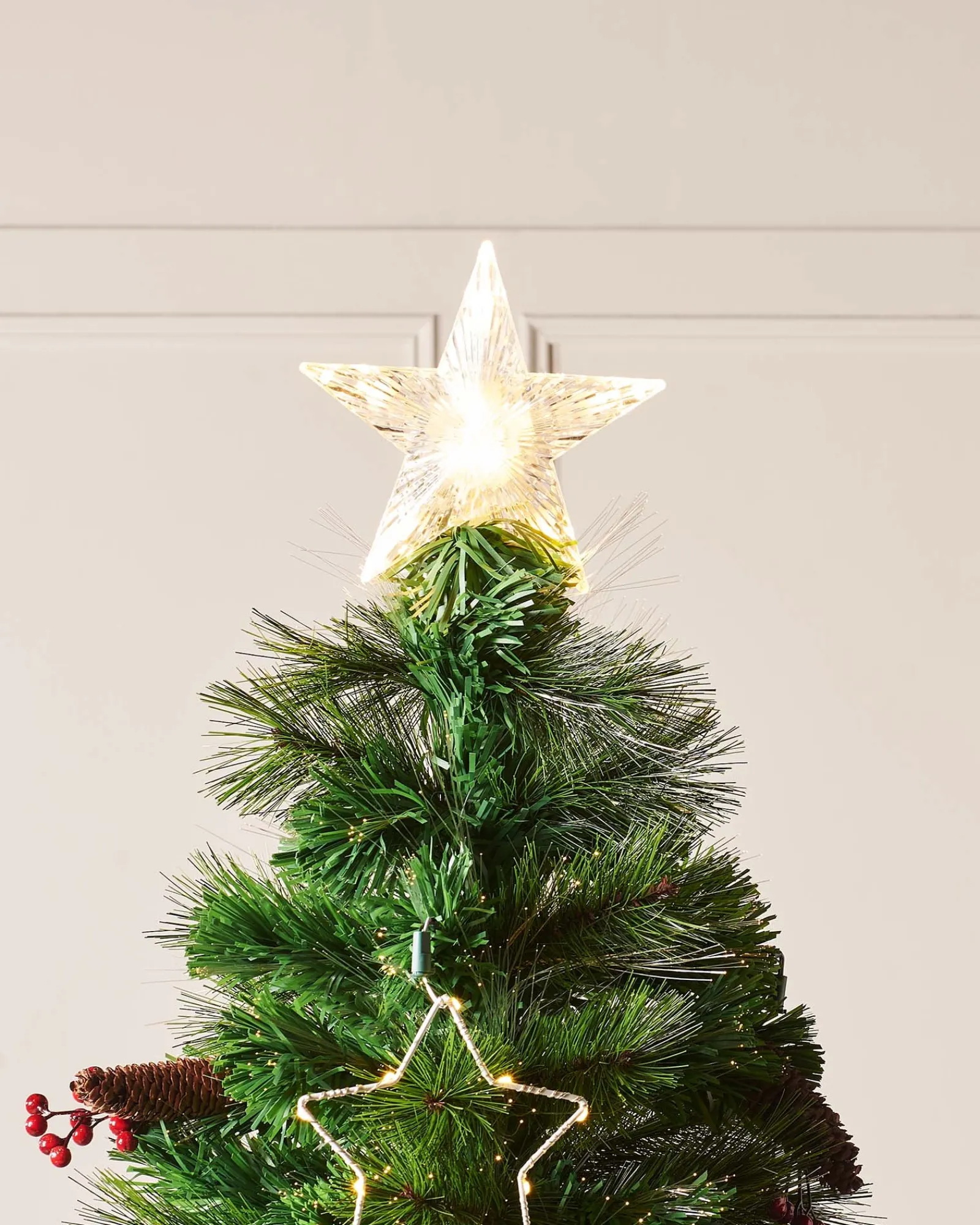 WeRChristmas Pre-Lit Mixed Pine Fibre Optic Christmas Tree With LED Stars, 6 Ft