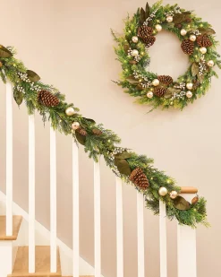 WeRChristmas Pre-Lit Mixed Tip Garland, Pinecones & Berries, 9 Ft