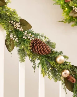 WeRChristmas Pre-Lit Mixed Tip Garland, Pinecones & Berries, 9 Ft