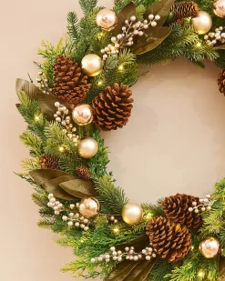 WeRChristmas Pre-Lit Mixed Tip Wreath, Pinecones & Berries, 76 Cm