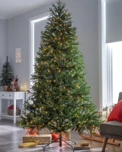 WeRChristmas Pre-Lit Mountain Pine Natural Bark Christmas Tree, 7 Ft