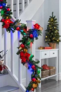 WeRChristmas Pre-Lit Multi-Coloured Decorated Garland, Red/Gold, 9 Ft