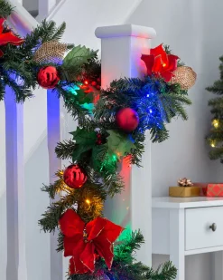 WeRChristmas Pre-Lit Multi-Coloured Decorated Garland, Red/Gold, 9 Ft
