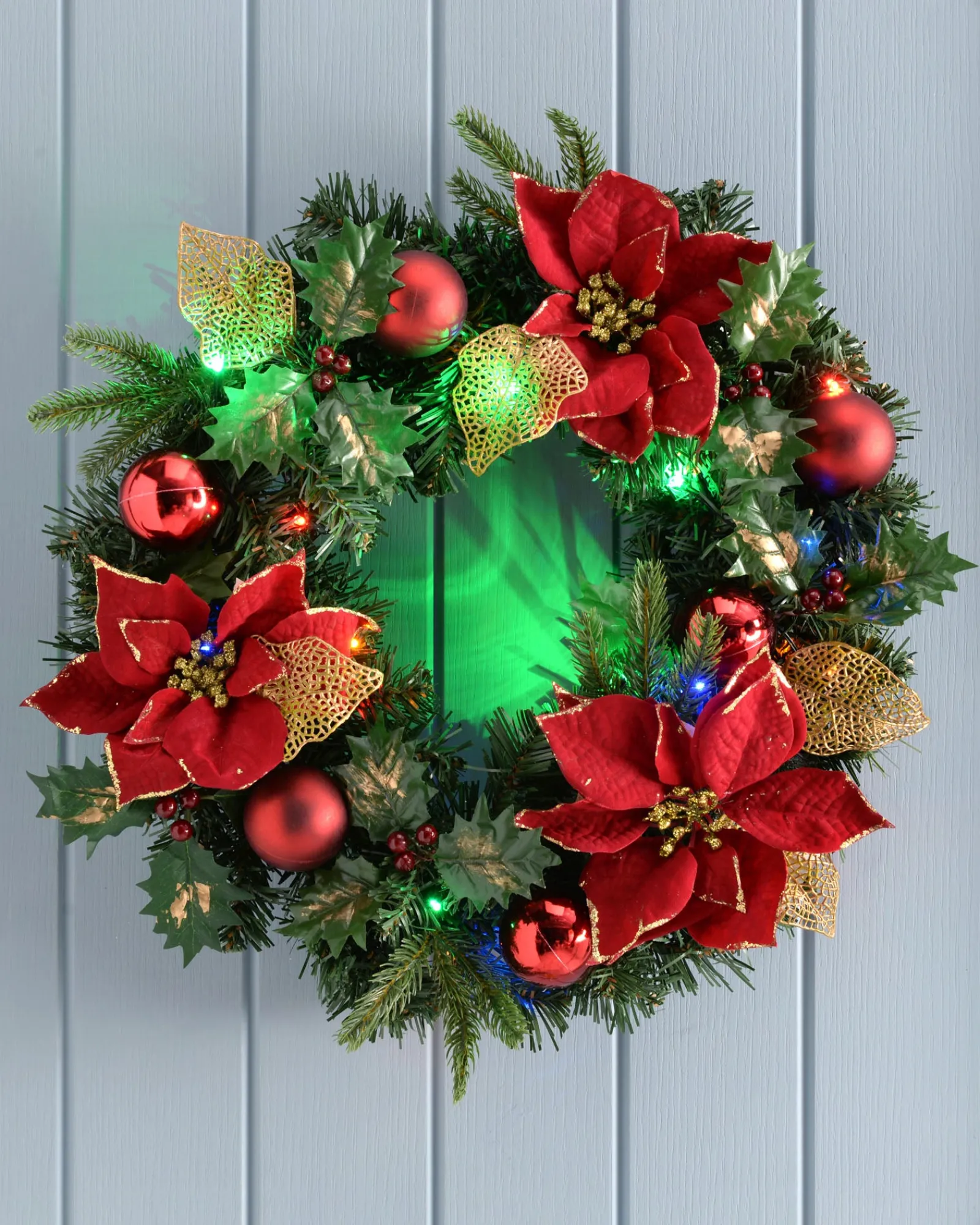 WeRChristmas Pre-Lit Multi-Coloured Decorated Wreath, Red/Gold, 60 Cm