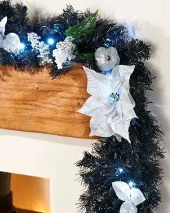 WeRChristmas Pre-Lit Multi-Function Decorated Garland, Black/Silver, 9 Ft