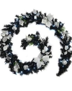WeRChristmas Pre-Lit Multi-Function Decorated Garland, Black/Silver, 9 Ft