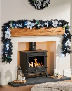 WeRChristmas Pre-Lit Multi-Function Decorated Garland, Black/Silver, 9 Ft