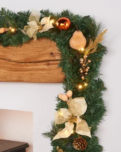 WeRChristmas Pre-Lit Multi-Function Decorated Garland, Copper/Gold, 9 Ft