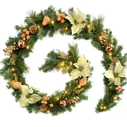 WeRChristmas Pre-Lit Multi-Function Decorated Garland, Copper/Gold, 9 Ft
