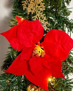 WeRChristmas Pre-Lit Multi-Function Decorated Garland, Red/Gold, 9 Ft