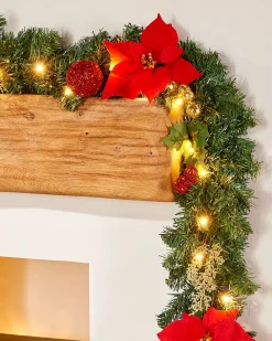 WeRChristmas Pre-Lit Multi-Function Decorated Garland, Red/Gold, 9 Ft