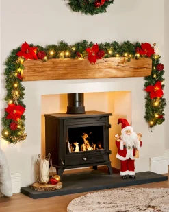 WeRChristmas Pre-Lit Multi-Function Decorated Garland, Red/Gold, 9 Ft