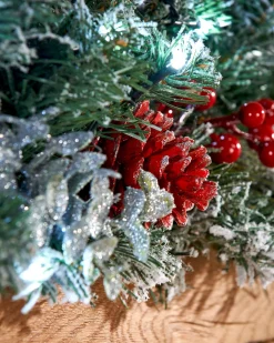 WeRChristmas Pre-Lit Multi-Function Frosted Decorated Garland, 9 Ft