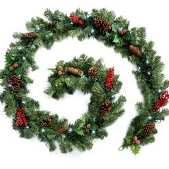 WeRChristmas Pre-Lit Natural Decorated Garland, Pinecones & Berries, 9 Ft