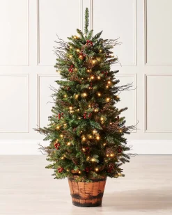 WeRChristmas Pre-Lit Pines & Berries Potted Christmas Tree, 4.5 Ft