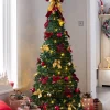 WeRChristmas Pre-Lit Pop-Up Decorated Christmas Tree, Red/Gold, 6 Ft