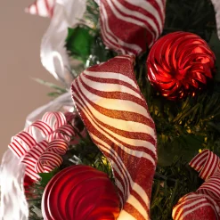 WeRChristmas Pre-Lit Pop-Up Decorated Christmas Tree, Red/White, 6 Ft
