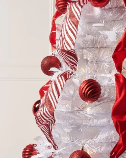 WeRChristmas Pre-Lit Pop-Up Decorated Christmas Tree, Red/White, 6 Ft