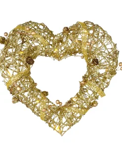 WeRChristmas Pre-Lit Rattan Heart Wreath, 33 Cm
