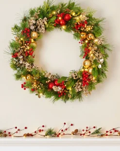 WeRChristmas Pre-Lit Red Berry Mixed Tip Wreath, 76 Cm