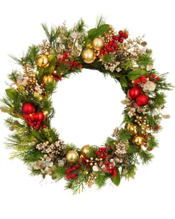 WeRChristmas Pre-Lit Red Berry Mixed Tip Wreath, 76 Cm